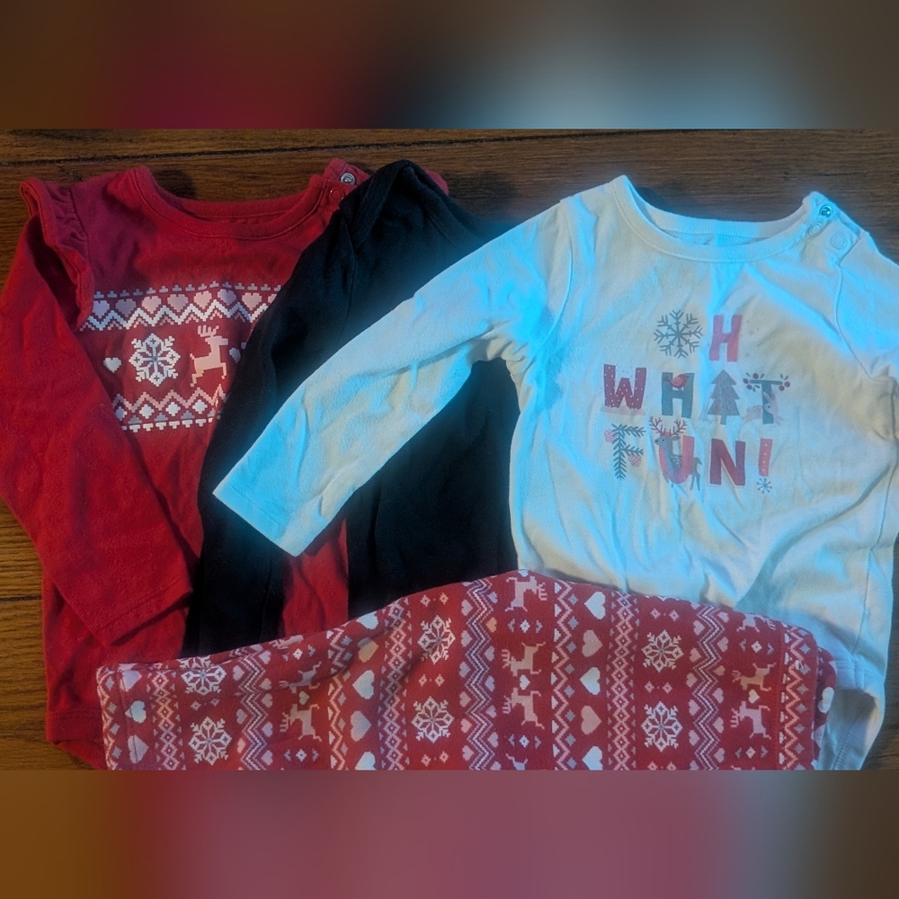 Festive Kids Long Sleeve Shirts - Red, Black, White